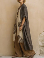Sophie | Dunkelgrau & Braun Tribal-Print Drei-Teile-Set