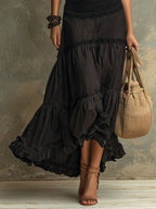 Susie | Bohemian Maxikleid mit hohem Kragen und Rüschen aus Spitze