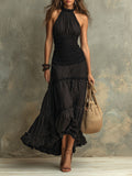 Susie | Bohemian Maxikleid mit hohem Kragen und Rüschen aus Spitze