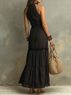 Susie | Bohemian Maxikleid mit hohem Kragen und Rüschen aus Spitze