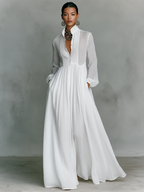 Patchwork Leinen Maxi Kleid Stehkragen
