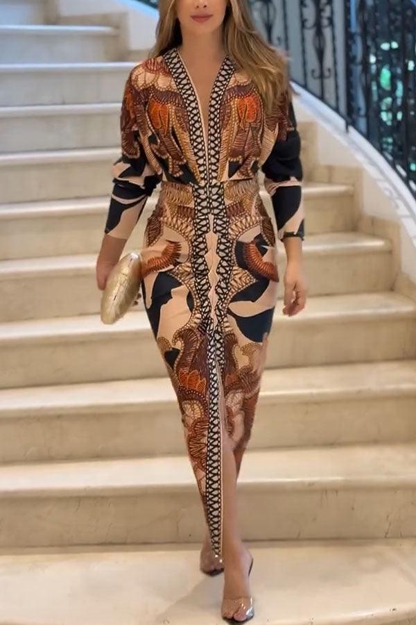 Eva | Sun Escape Einzigartiges Print Dolman Midi Kleid