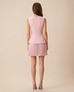 Pink Skater Mini Dress with Round Neck