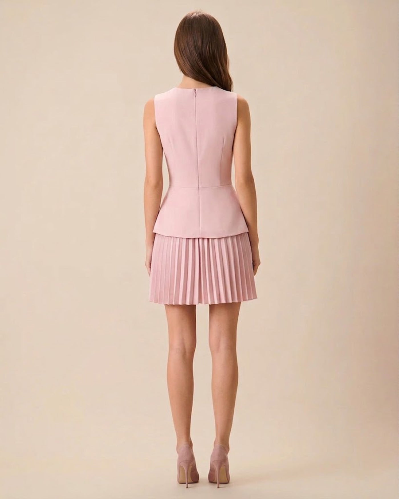 Pink Skater Mini Dress with Round Neck
