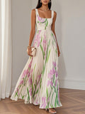 Marie | Weißes Faltenblumen Chiffon Maxi Kleid