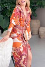 Eva | Sun Escape Einzigartiges Print Dolman Midi Kleid