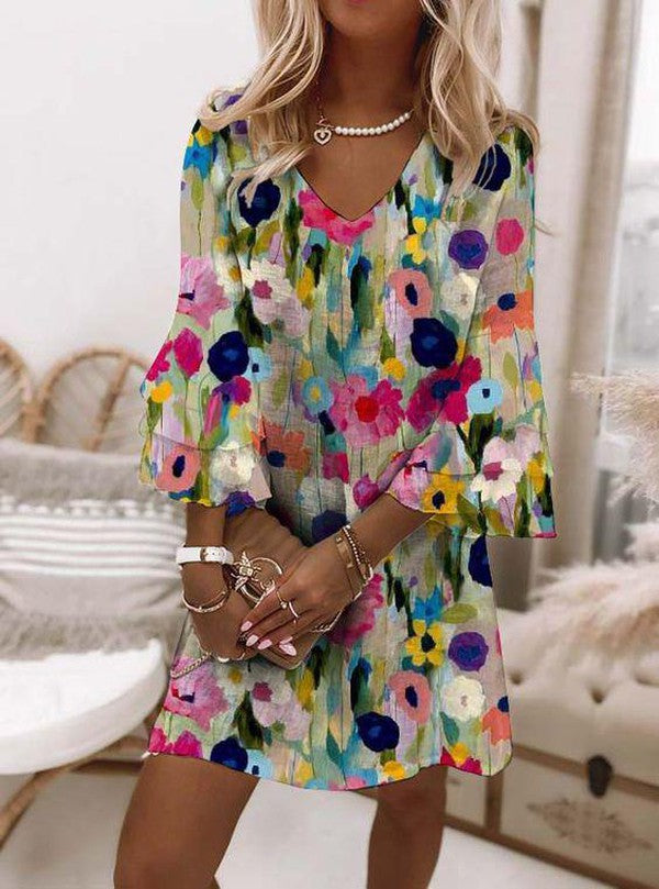 Tabithea | Florales V-Ausschnitt Kleid