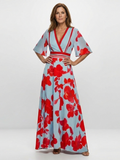 Corinne | V-Ausschnitt Kurzarm Blumen Maxikleid