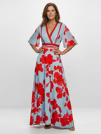 Corinne | V-Ausschnitt Kurzarm Blumen Maxikleid