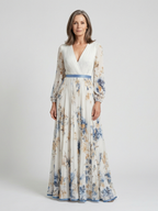Lavinia | Maxikleid mit langen Ärmeln und V-Ausschnitt in Blumenmuster