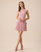 Pink Skater Mini Dress with Round Neck