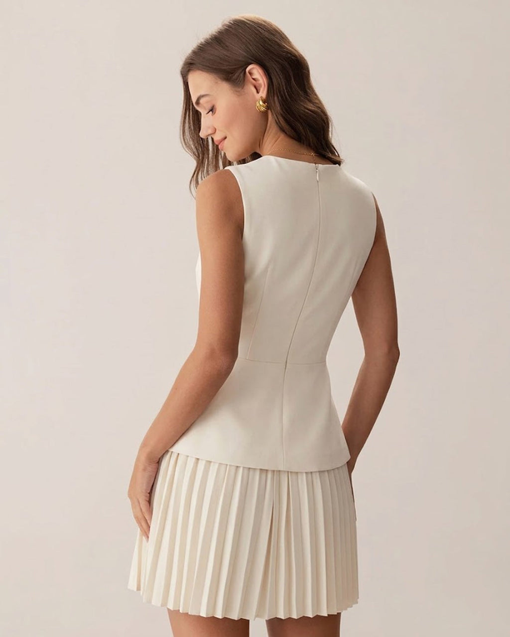 Apricot Skater Mini Dress with Round Neck