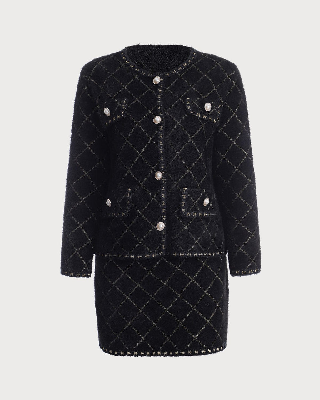 Argyle Cardigan and Mini Skirt Ensemble