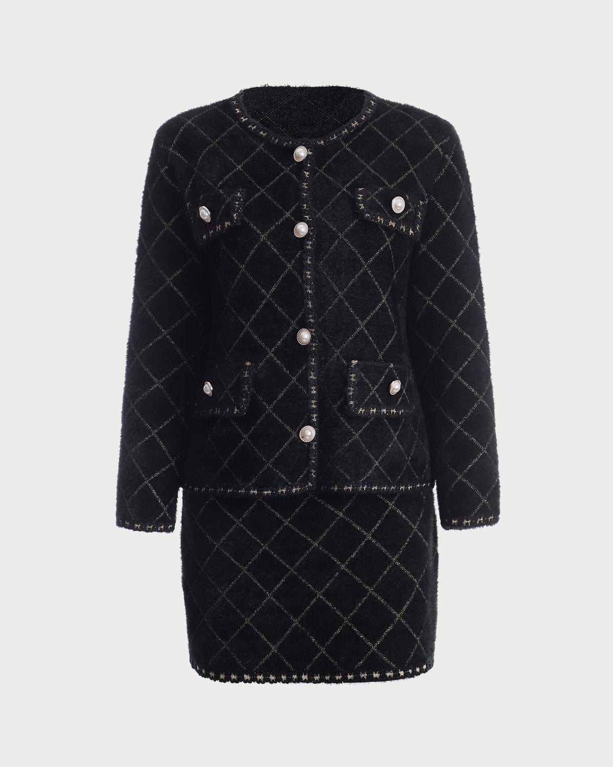 Argyle Cardigan and Mini Skirt Ensemble