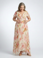 Elara | V-Ausschnitt Kurzarm Blüten Maxi Kleid