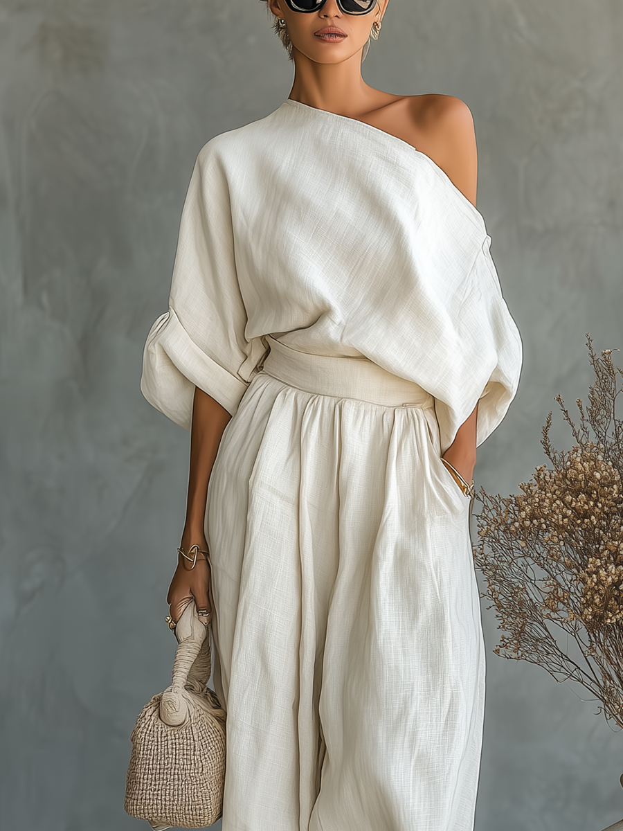 Leinen Set Off-Shoulder Hose