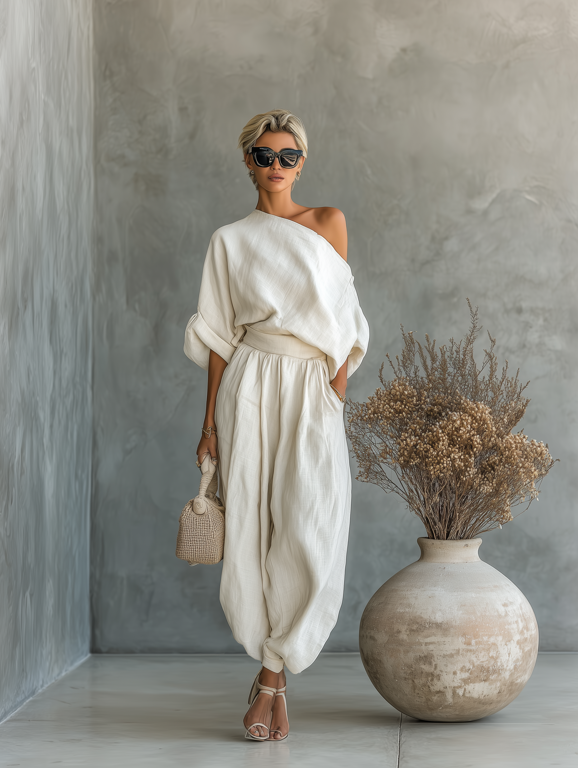 Leinen Set Off-Shoulder Hose