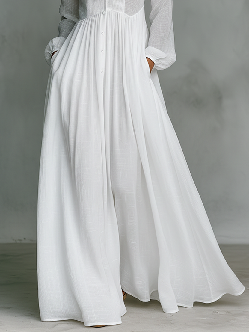 Zoey | Patchwork Baumwoll Leinen Maxikleid Stehkragen