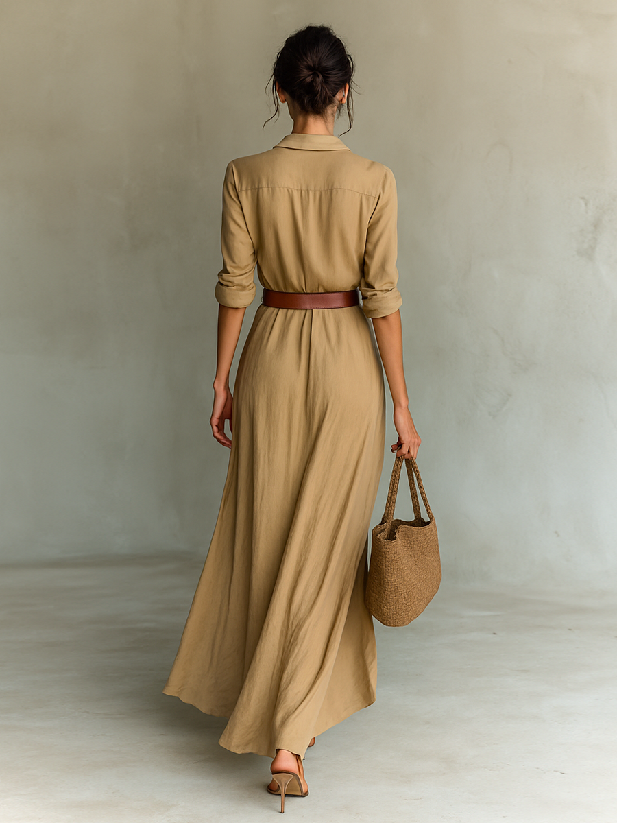 Marie | Maxi Kleid Reverskragen Lange Ärmel