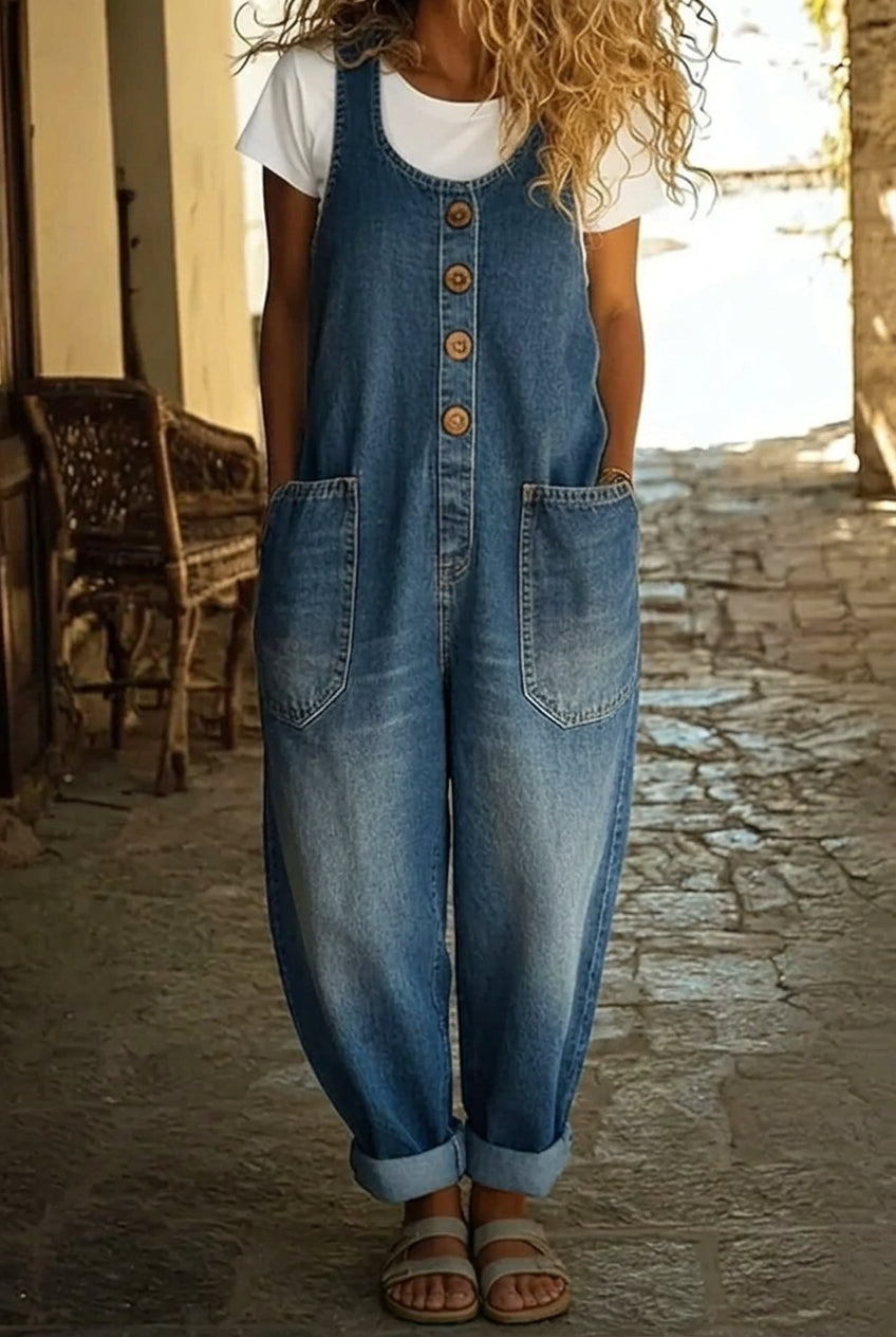 Saylor - Vintage gewaschene Baumwoll-Denim-Latzhose