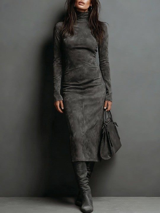 Robine | Langärmliges Wildleder-Midi-Kleid