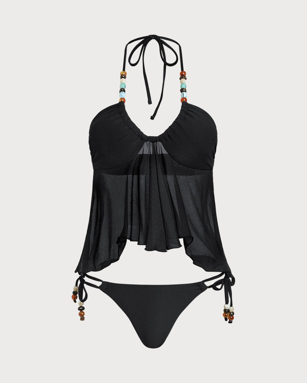 Black Halter Neck Low-Waisted Tankini Set
