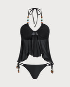 Black Halter Neck Low-Waisted Tankini Set