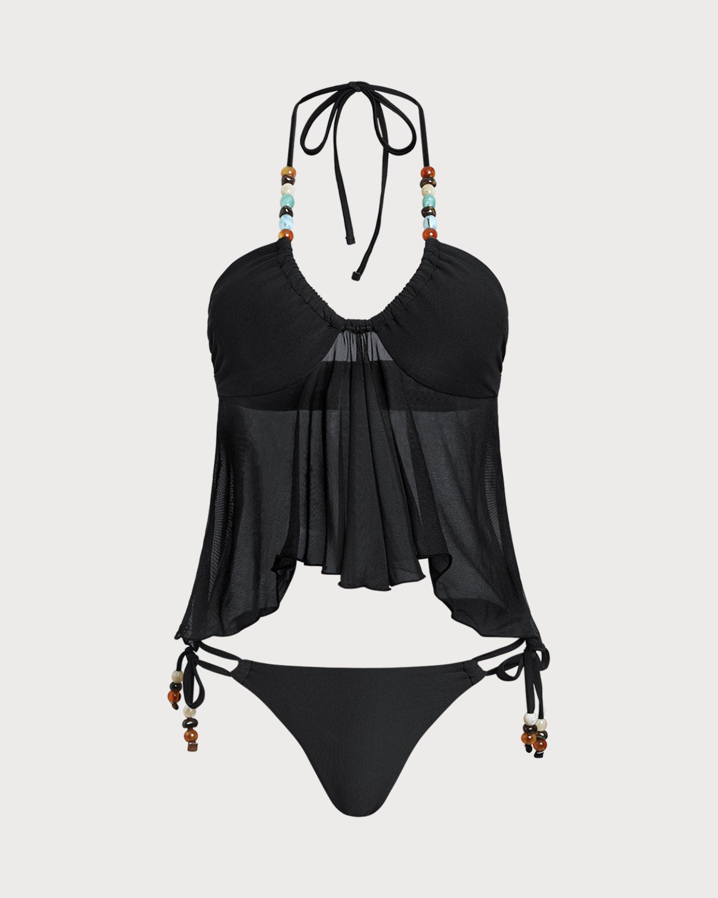 Black Halter Neck Low-Waisted Tankini Set