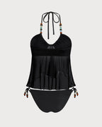 Black Halter Neck Low-Waisted Tankini Set
