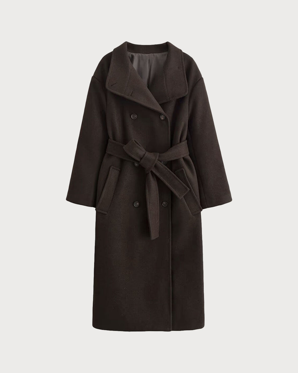 Coffee-Colored Belted Trench Coat with Pockets
