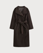 Coffee-Colored Belted Trench Coat with Pockets