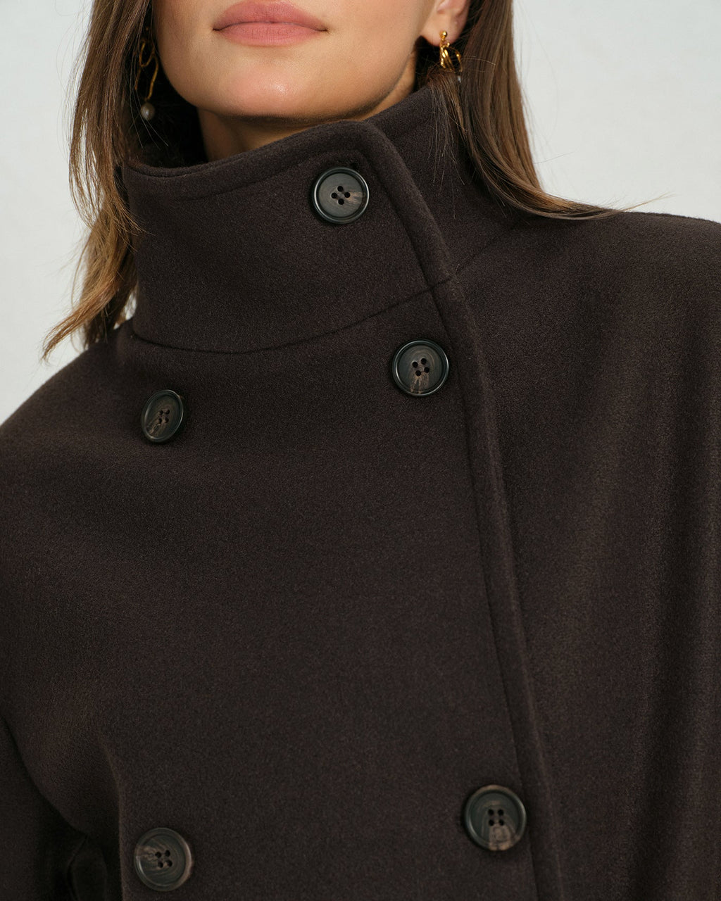 Coffee-Colored Belted Trench Coat with Pockets