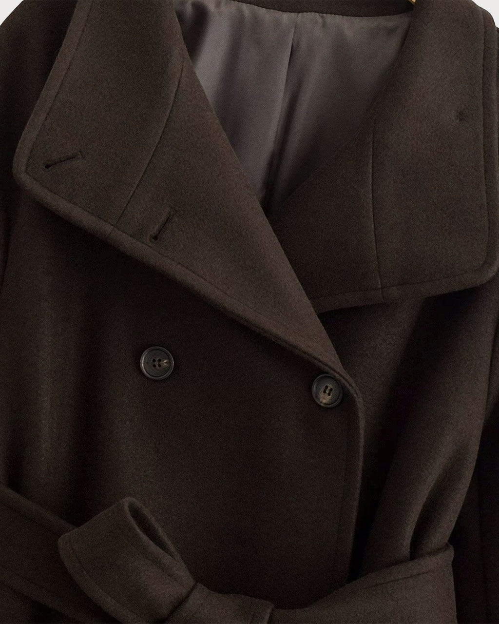 Coffee-Colored Belted Trench Coat with Pockets