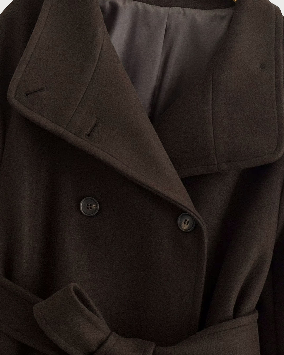 Coffee-Colored Belted Trench Coat with Pockets