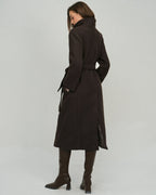Coffee-Colored Belted Trench Coat with Pockets