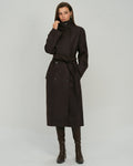 Coffee-Colored Belted Trench Coat with Pockets