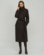 Coffee-Colored Belted Trench Coat with Pockets