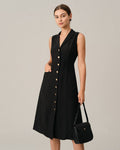 Black V-Neck Midi Tunic Dress