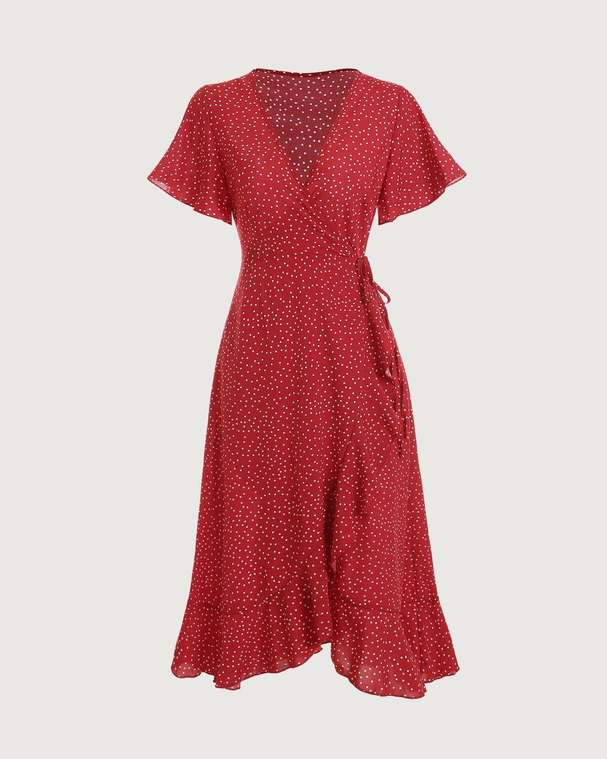 Polka Dot Ruffled Wrap Dress