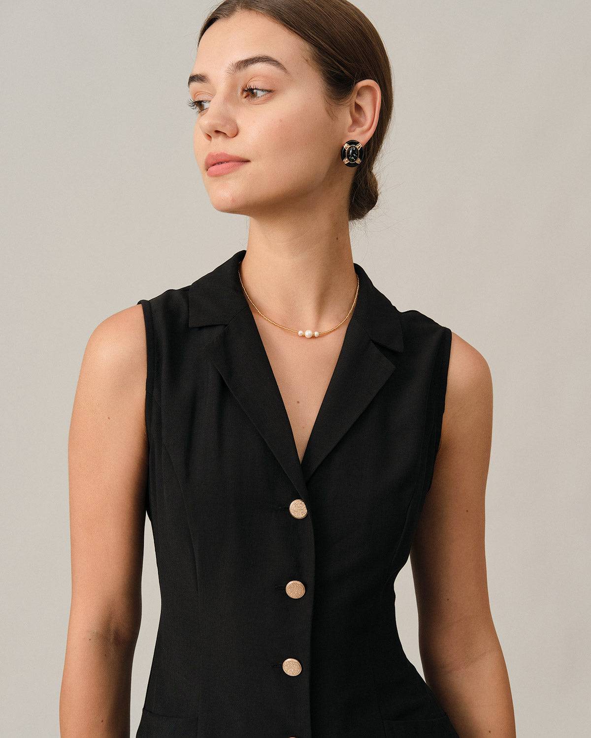 Black V-Neck Midi Tunic Dress
