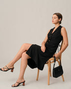 Black V-Neck Midi Tunic Dress