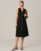Black V-Neck Midi Tunic Dress