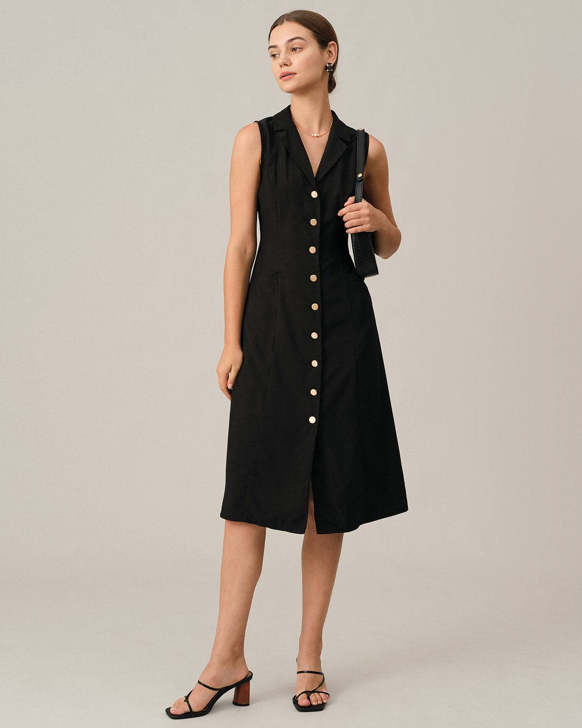 Black V-Neck Midi Tunic Dress