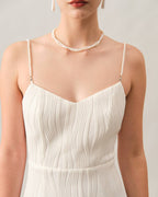 Wave-Patterned Pearl Strap Midi Dress