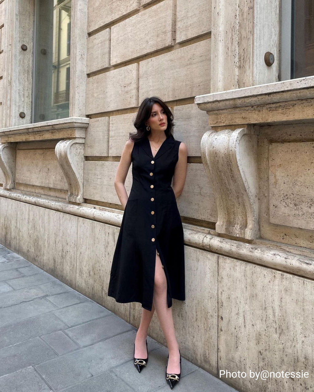 Black V-Neck Midi Tunic Dress