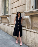 Black V-Neck Midi Tunic Dress