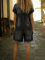 Lila - Lässiger Baumwoll-Denim-Overall Shorts