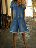 Lila - Lässiger Baumwoll-Denim-Overall Shorts