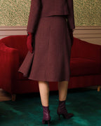 Burgundy High-Waisted Tweed Skirt