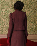 Burgundy Vintage-Inspired Single-Breasted Tweed Blazer